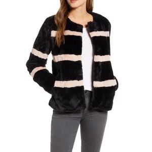 RACHEL PARCELL Black Pink Stripe Faux Fur Jacket